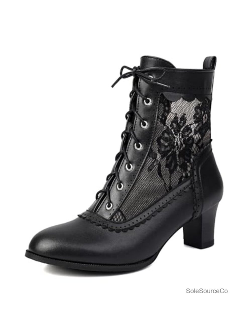 Victorian Lace-Up Ankle Boots Vintage Witch Costume Booties Side Zipper Kitten